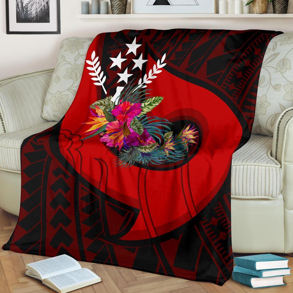 Kosrae Premium Blanket - Polynesian Hook And Hibiscus (Red) White - Polynesian Pride