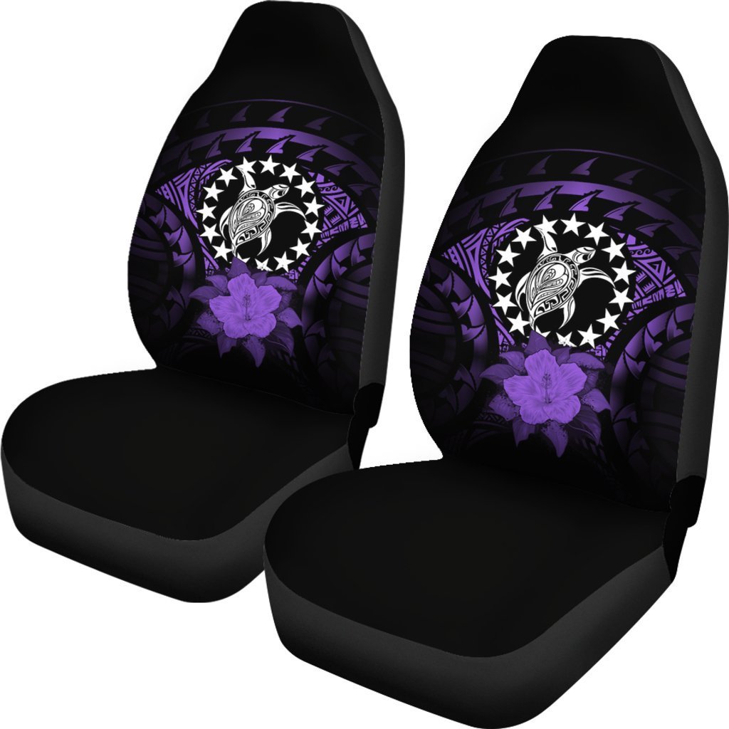 Cook Islands Car Seat Cover - Purple Hibiscus Universal Fit Black - Polynesian Pride