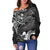 Chuuk Women's Off Shoulder Sweater - White Shark Polynesian Tattoo - Polynesian Pride