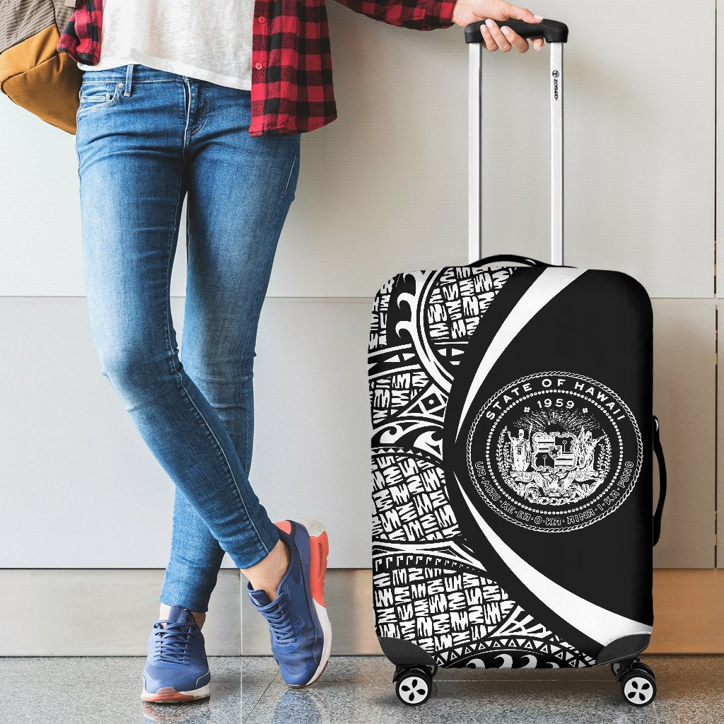 Hawaii Coat Of Arm Polynesian Luggage Cover - Circle Style 01 White - Polynesian Pride