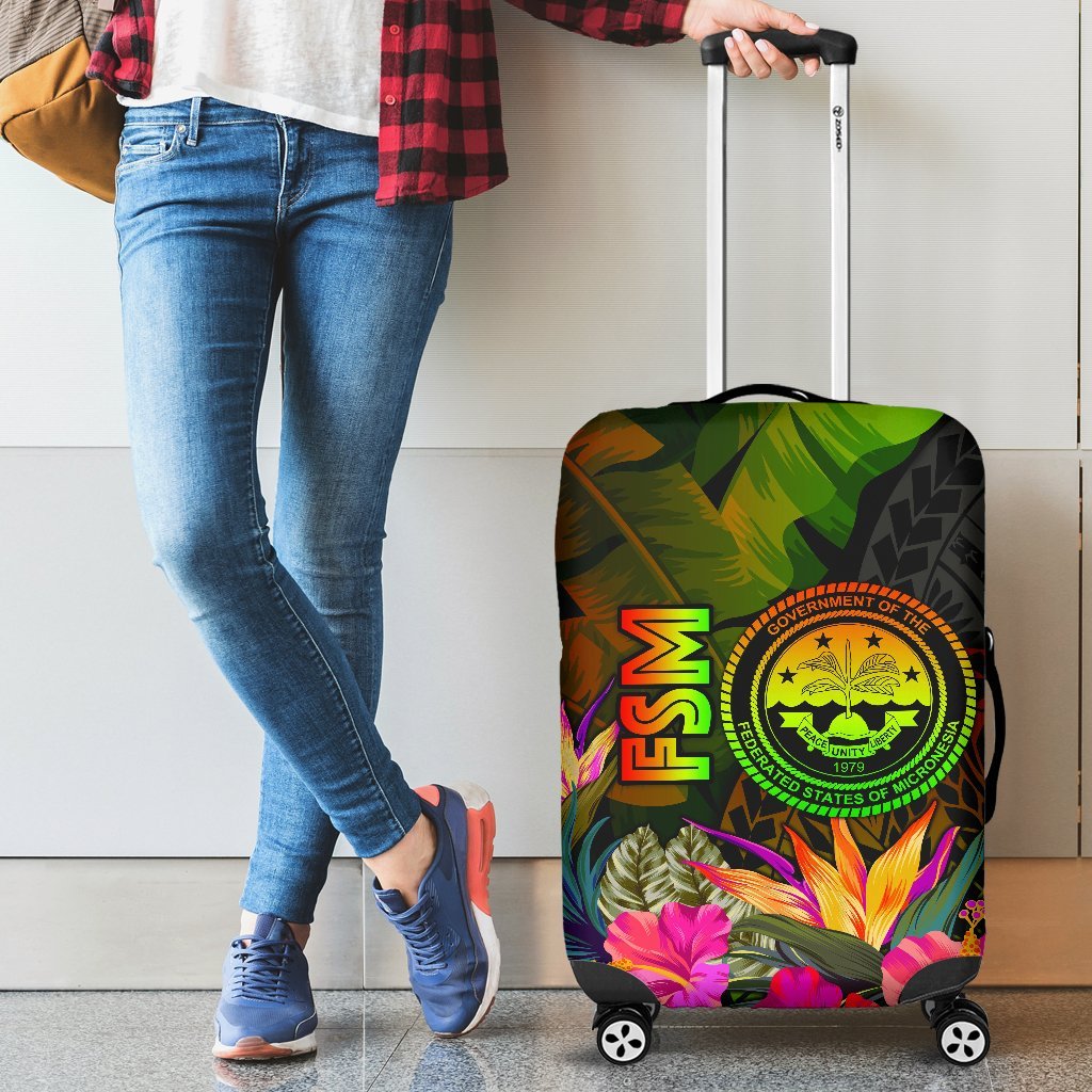 Federated States of Micronesia Polynesian Luggage Cover - Hibiscus and Banana Leaves Reggae - Polynesian Pride