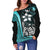 Yap Micronesia Women Off Shoulder Sweater Turquoise - Turtle With Hook - Polynesian Pride