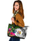 Niue Large Leather Tote Bag - Turtle Plumeria Banana Leaf - Polynesian Pride