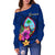 Guam Polynesian Women's Off Shoulder Sweater - Floral With Seal Blue - Polynesian Pride