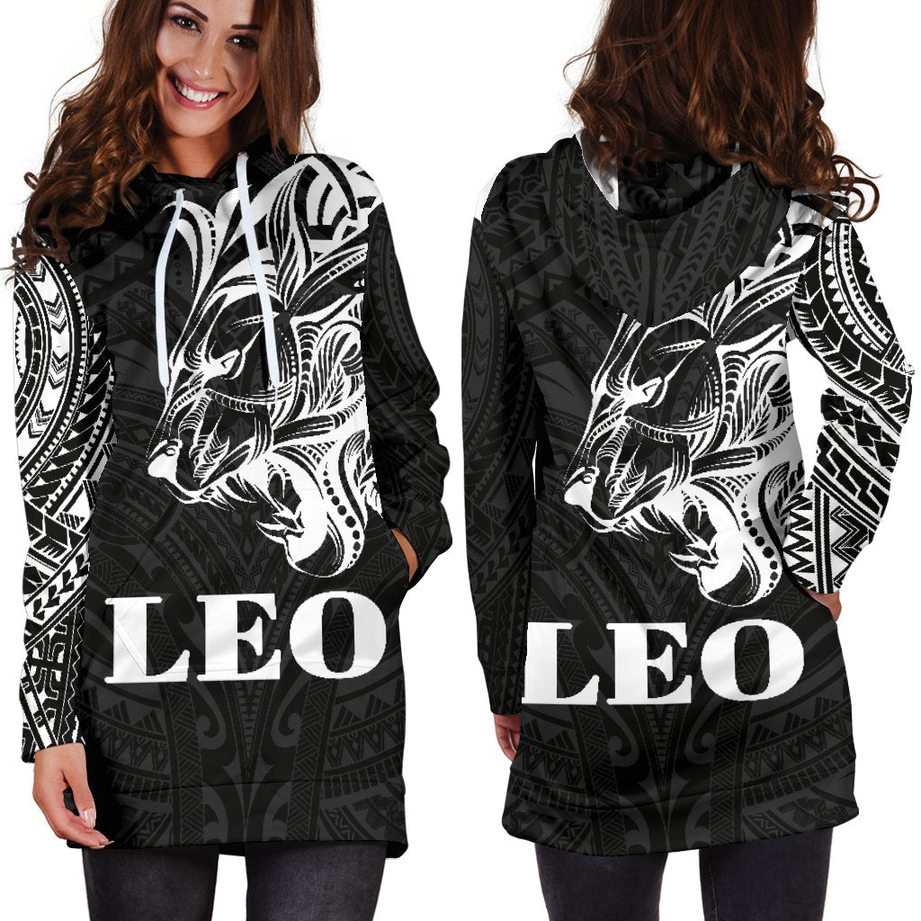 Sun In Leo Zodiac Women Hoodie Dress Polynesian Tattoo Simple - White - Polynesian Pride