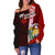 Nauru Polynesian Women's Off Shoulder Sweater - Coat Of Arm With Hibiscus - Polynesian Pride