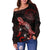 Palau Polynesian Women's Off Shoulder Sweater - Turtle With Blooming Hibiscus Red - Polynesian Pride