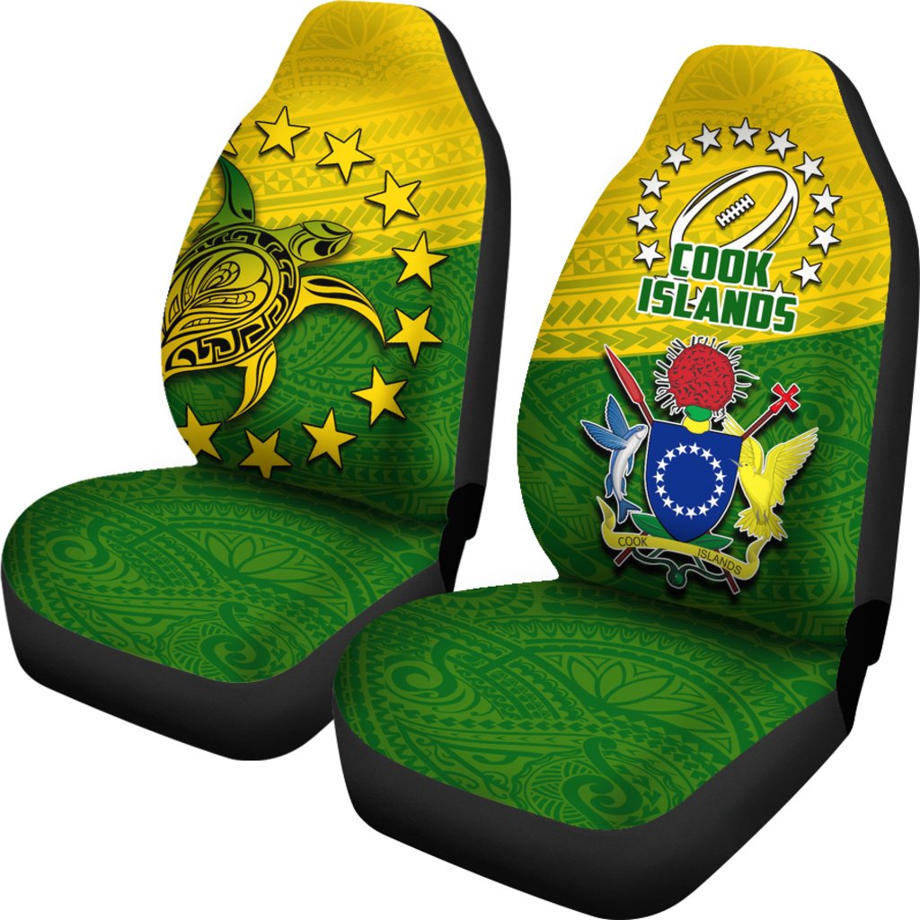 Cook Islands Rugby Turtle Polynesian Car Seat Covers Universal Fit Green - Polynesian Pride