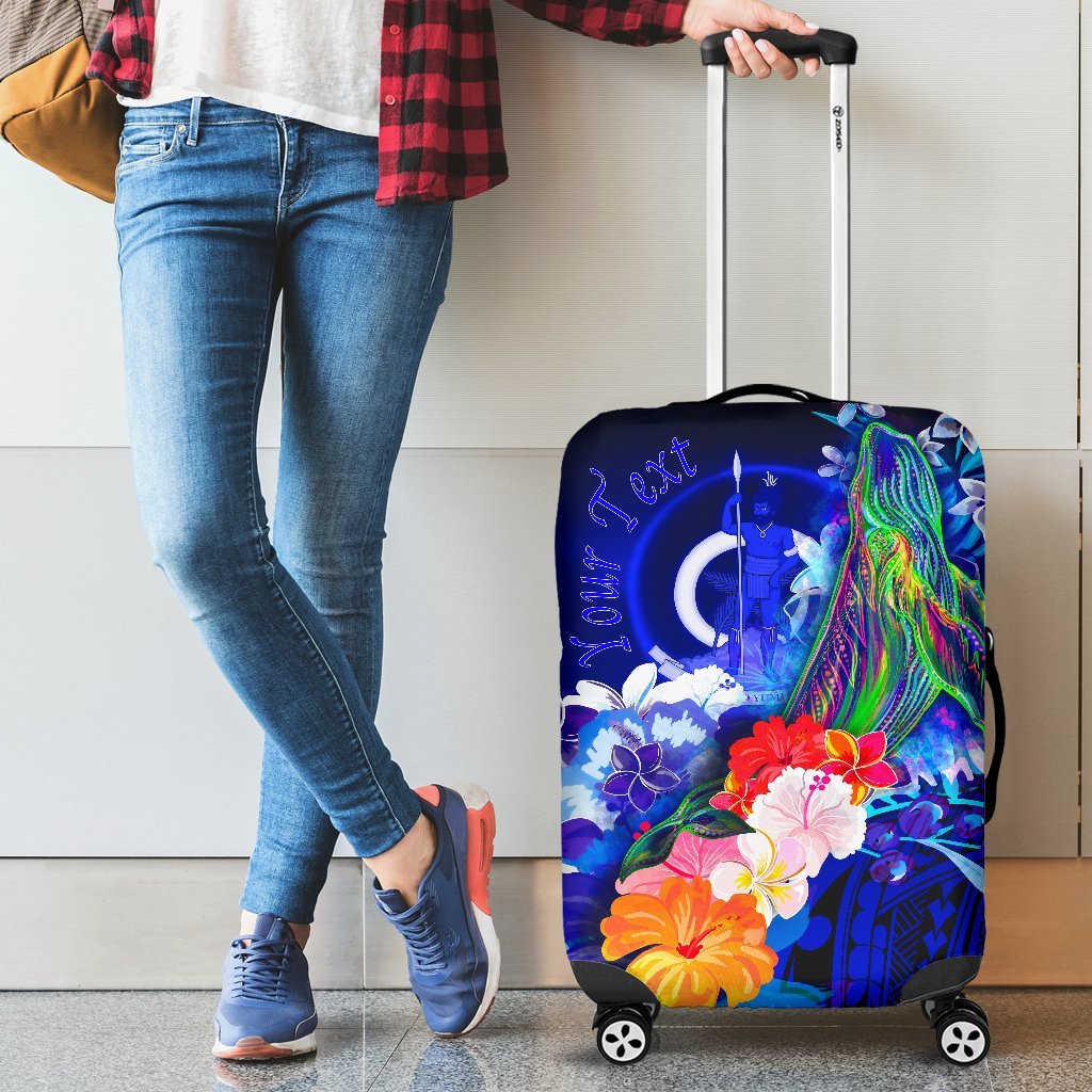 Vanuatu Custom Personalised Luggage Covers - Humpback Whale with Tropical Flowers (Blue) Blue - Polynesian Pride