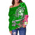 Tonga Women's Off Shoulder Sweater - Turtle Plumeria (Green) - Polynesian Pride