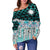 Marshall Islands Women's Off Shoulder Sweaters - Coconut Leaves Weave Pattern Blue - Polynesian Pride