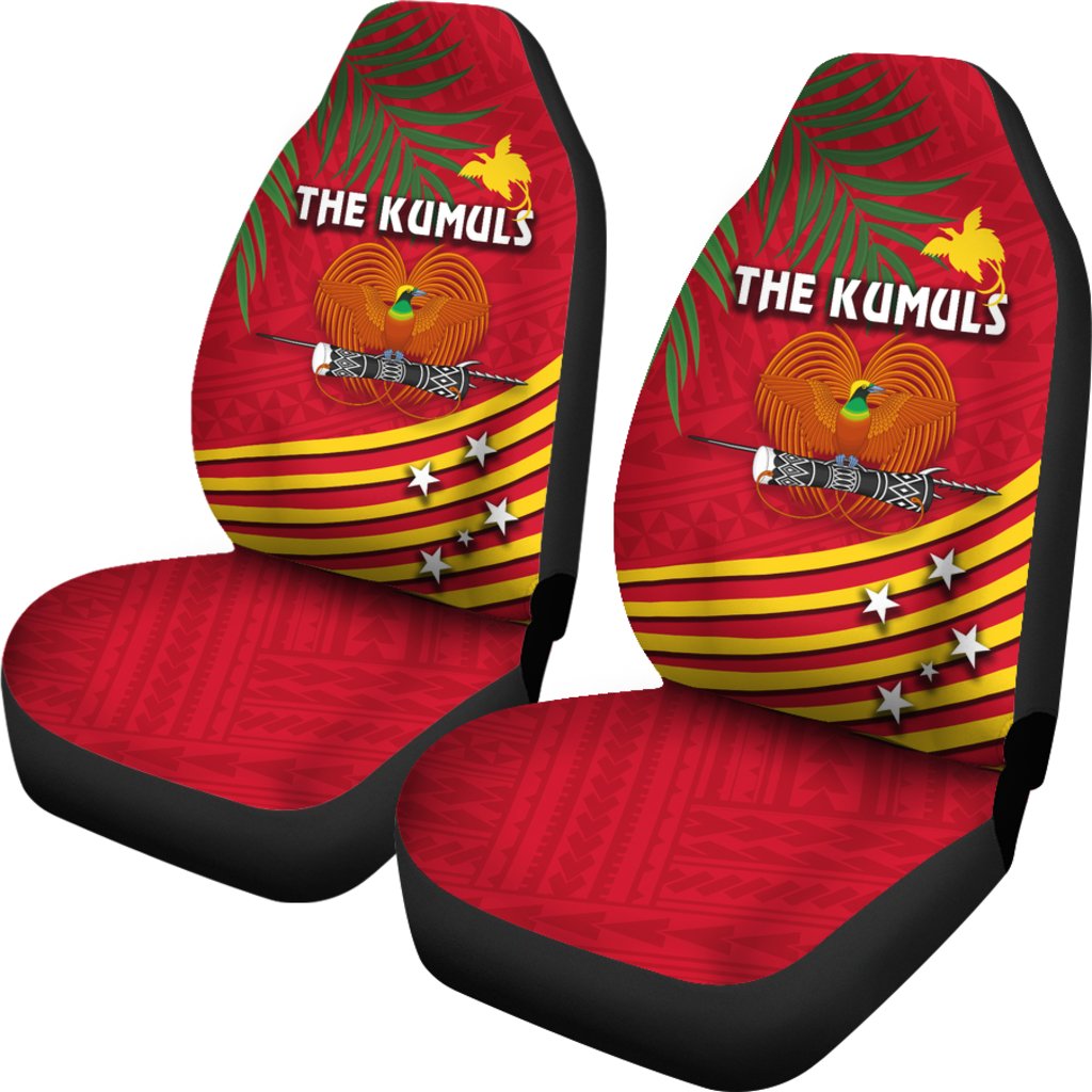 Papua New Guinea Rugby Car Seat Covers Coconut Leaves - The Kumuls Universal Fit Red - Polynesian Pride