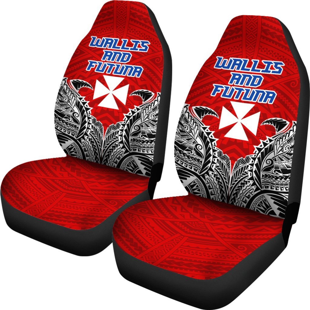 Wallis And Futuna Car Seat Covers - Wallis And Futuna Coat Of Arms Premium - A7 Universal Fit Red and Black - Polynesian Pride