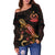 Tuvalu Polynesian Women's Off Shoulder Sweater - Turtle With Blooming Hibiscus Gold - Polynesian Pride