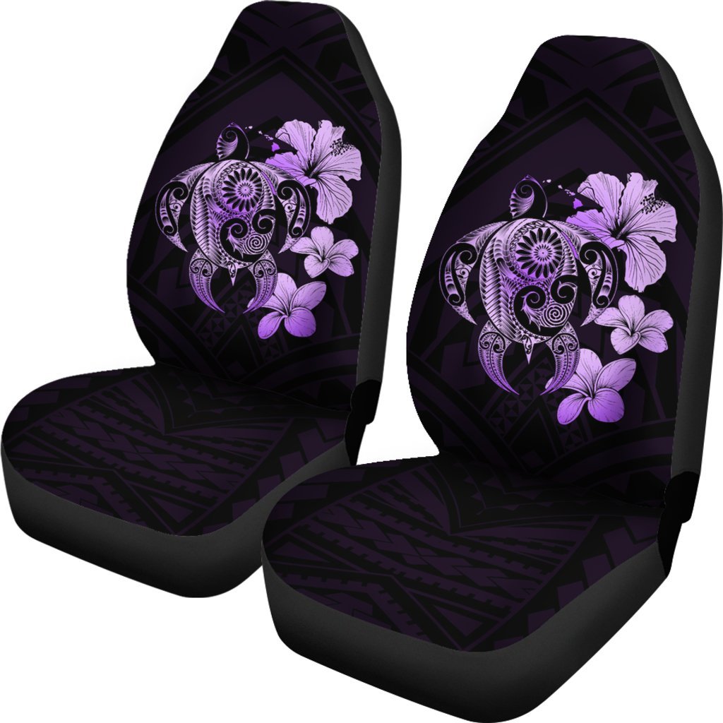 Hibiscus Plumeria Mix Polynesian Violet Turtle Car Seat Covers Universal Fit Violet - Polynesian Pride