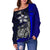 Samoa Polynesian Women Off Shoulder Sweater Blue - Turtle With Hook - Polynesian Pride