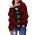 Guam Women's Off Shoulder Sweater - Polynesian Tattoo Red - Polynesian Pride