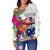 Samoa Women's Off Shoulder Sweater Polynesian Hibiscus White Pattern - Polynesian Pride