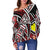 Palau Women's Off Shoulder Sweaters - Tribal Flower Special Pattern Red Color - Polynesian Pride