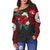 Tahiti Polynesian Off Shoulder Sweater - Hibiscus and Sea Turtle (Red) - Polynesian Pride