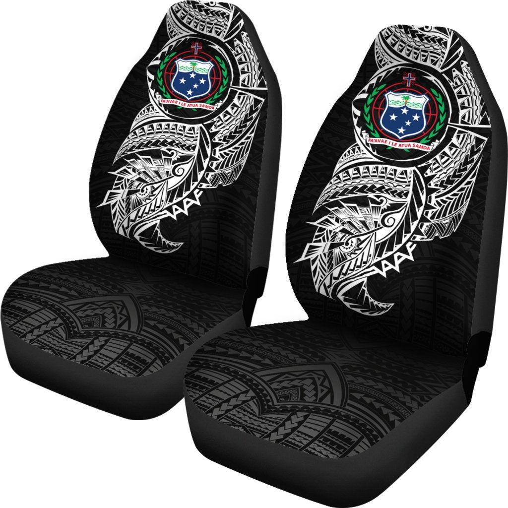 Samoa Rugby Car Seat Covers - Samoa Coat Of Arms Polynesian Tattoo Style Black - K4 Universal Fit Black - Polynesian Pride