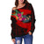 Pohnpei Women's Off Shoulder Sweater - Polynesian Hook And Hibiscus (Red) - Polynesian Pride