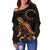 Cook Islands Polynesian Women's Off Shoulder Sweater - Turtle With Blooming Hibiscus Gold - Polynesian Pride