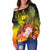 Samoa Women's Off Shoulder Sweater - Humpback Whale with Tropical Flowers (Yellow) - Polynesian Pride