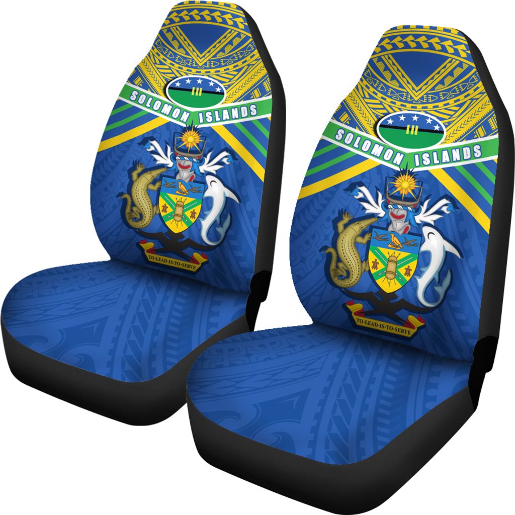 Solomon Islands Car Seat Covers Simple Coat Of Arms Rugby Universal Fit Blue - Polynesian Pride