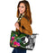 Yap Large Leather Tote Bag - Turtle Plumeria Banana Leaf - Polynesian Pride