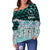 Chuuk Women's Off Shoulder Sweaters - Coconut Leaves Weave Pattern Blue - Polynesian Pride