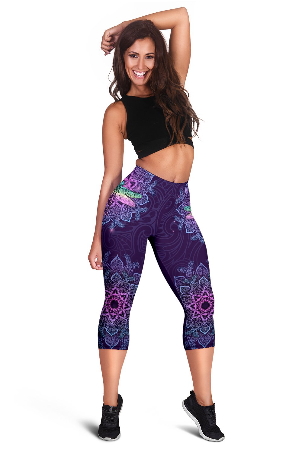 Maori Mandala Dragonfly Women Capris Purple - Polynesian Pride