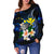 Polynesian Hawaii Women's Off Shoulder Sweater - Turtle With Plumeria Flowers - Polynesian Pride