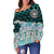 American Samoa Women's Off Shoulder Sweaters - Coconut Leaves Weave Pattern Blue - Polynesian Pride