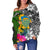 Tuvalu Off Shoulder Sweater - Turtle Plumeria Banana Leaf - Polynesian Pride