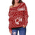 Tonga Women's Off Shoulder Sweater - Tonga Seal With Polynesian Tattoo Style (Red) - Polynesian Pride