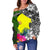 Palau Off Shoulder Sweater - Turtle Plumeria Banana Leaf - Polynesian Pride