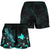 Papua New Guinea Polynesian Women's Shorts - Turtle With Blooming Hibiscus Turquoise - Polynesian Pride