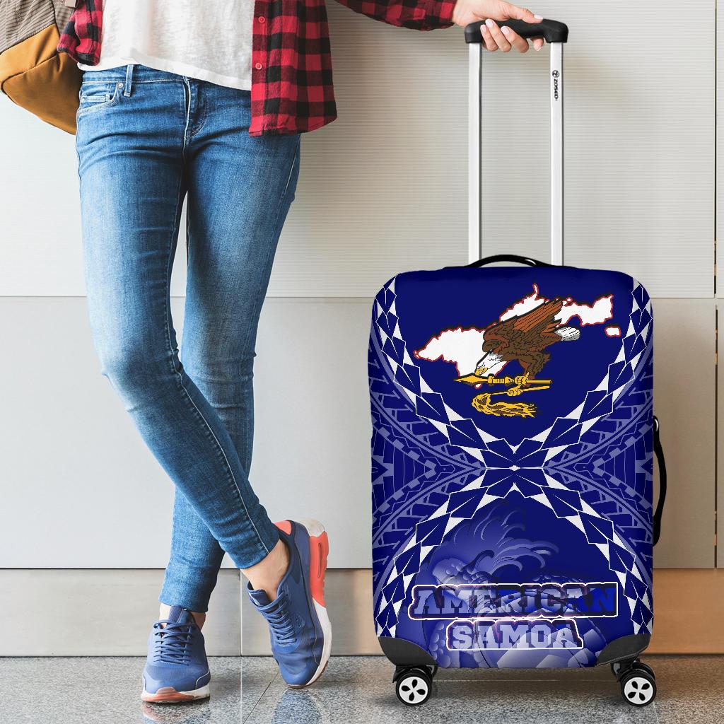 American Samoa Polynesian Luggage Covers - American Samoa Flag with Polynesian Tattoo Blue - Polynesian Pride