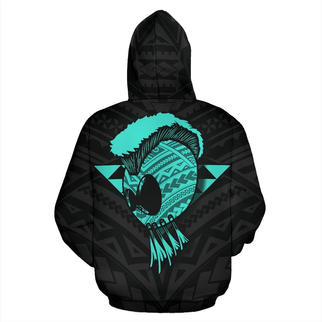Polynesian Kakau Warrior Helmet Hawaii Custom Hoodie Turquoise - Polynesian Pride