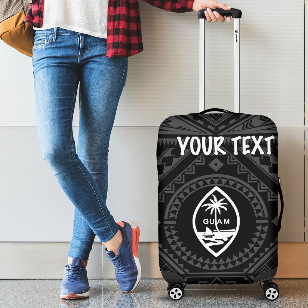 Guam Personalised Luggage Covers - Guam Seal With Polynesian Tattoo Style (Black) Black - Polynesian Pride