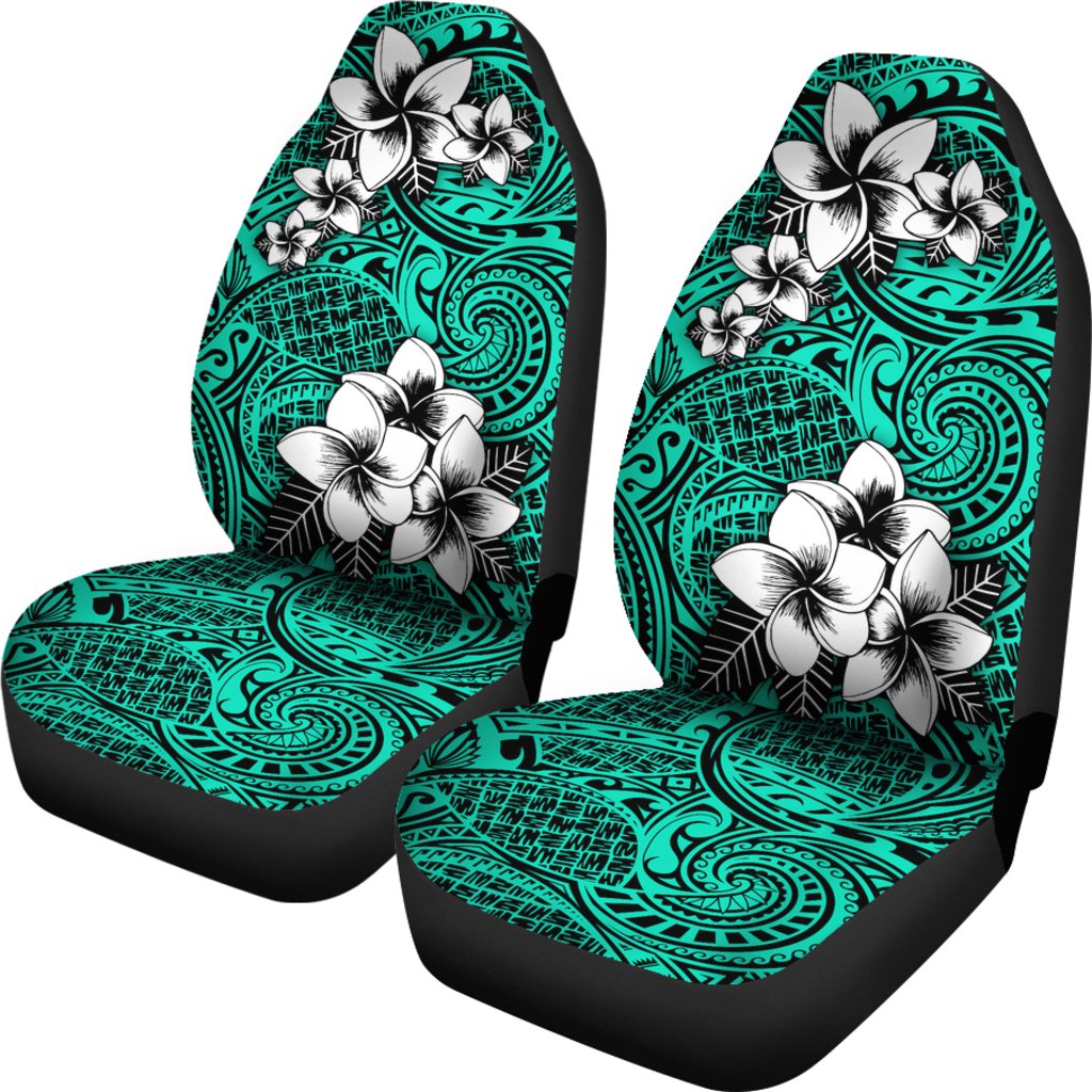 Hawaii Car Seat Covers - Tribe Plumeria Turquoise Universal Fit Turquoise - Polynesian Pride