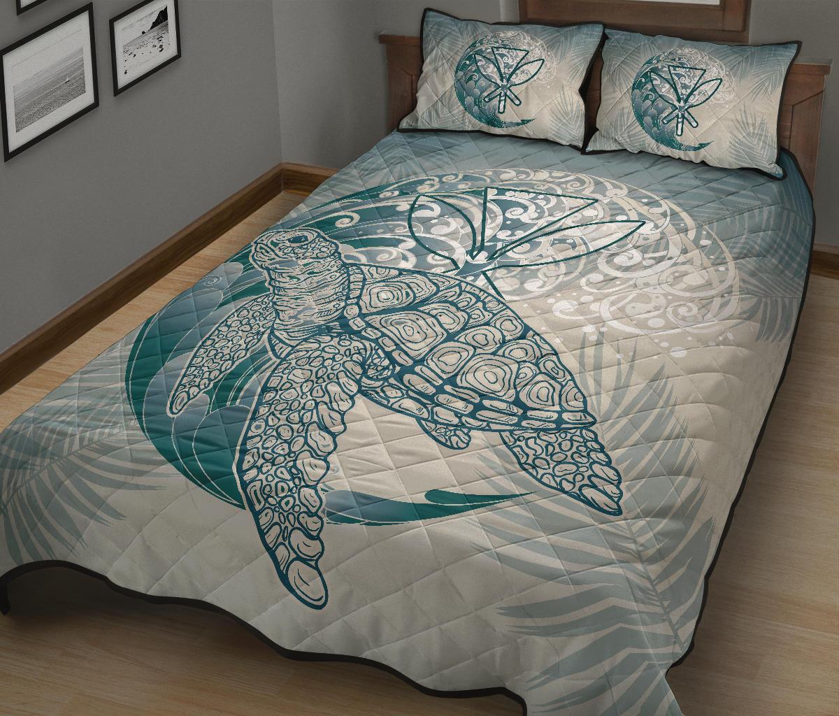 Hawaii Wave Kanaka Turtle Quilt Bed Set - Polynesian Pride