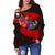 Yap Women's Off Shoulder Sweater - Polynesian Hook And Hibiscus (Red) - Polynesian Pride