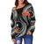 Chuuk Micronesian Women Off Shoulder Sweater - Black Plumeria - Polynesian Pride