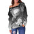 CNMI Women's Off Shoulder Sweater - Humpback Whale with Tropical Flowers (White) - Polynesian Pride