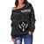 Kosrae Women's Off Shoulder Sweater - Kosrae Flag In Polynesian Tattoo Style (Black) - Polynesian Pride