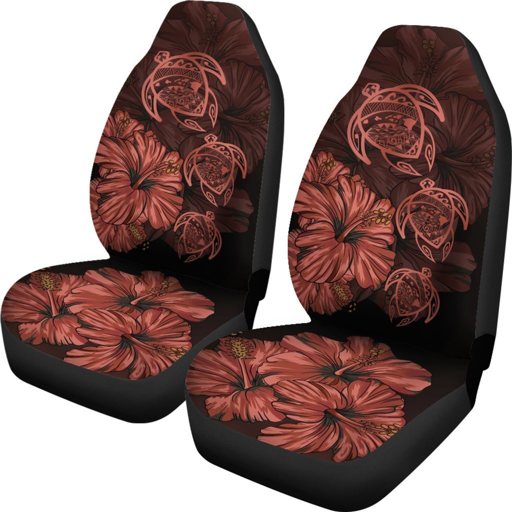 Hawaiian Map Turtle Hibiscus Red Vintage Polynesian Car Seat Covers Universal Fit Red - Polynesian Pride