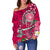 American Samoa Polynesian Women's Off Shoulder Sweater - Turtle Plumeria (Pink) - Polynesian Pride