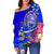 American Samoa Polynesian Women's Off Shoulder Sweater - Turtle Plumeria (Blue) - Polynesian Pride